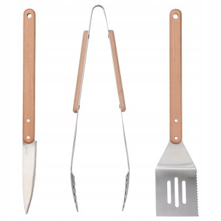 IKEA GRILLTIDER 3-dielna súprava grilovacieho náčinia, nehrdzavejúca oceľ/buk